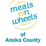 Meals on Wheels of Anoka County logo with teal and yellow text, a small heart design in the center, and a subtle nod to comfort—just like good IAQ, A/C, and heating bring to your home.